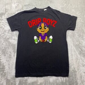 FWRD Denim Drip Boyz Chenille Patch Graphic T-Shirt Black Mens Large Street